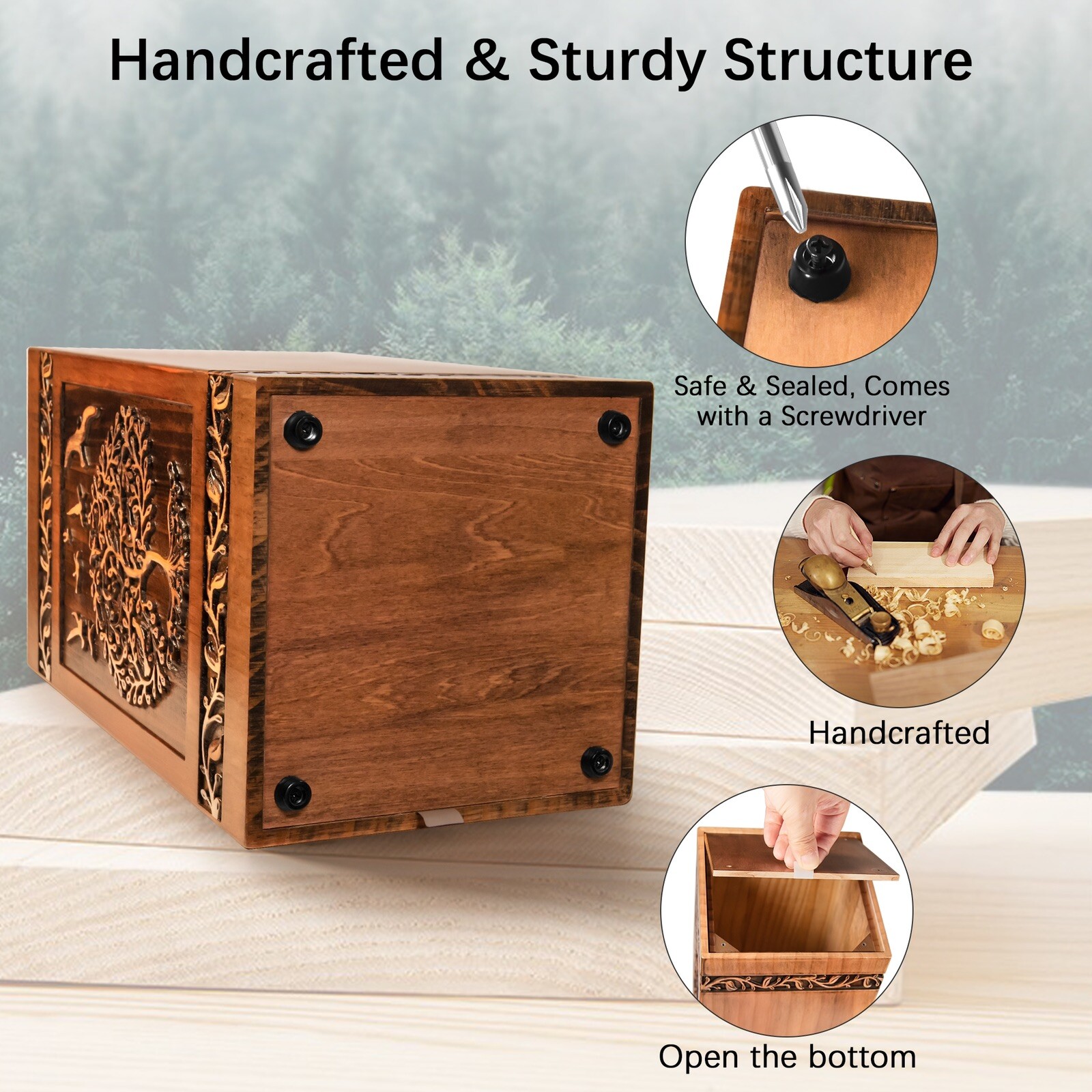 Handmade Rosewood Urn for Human Ashes | Tree of Life Wooden Urns Hand-Crafted