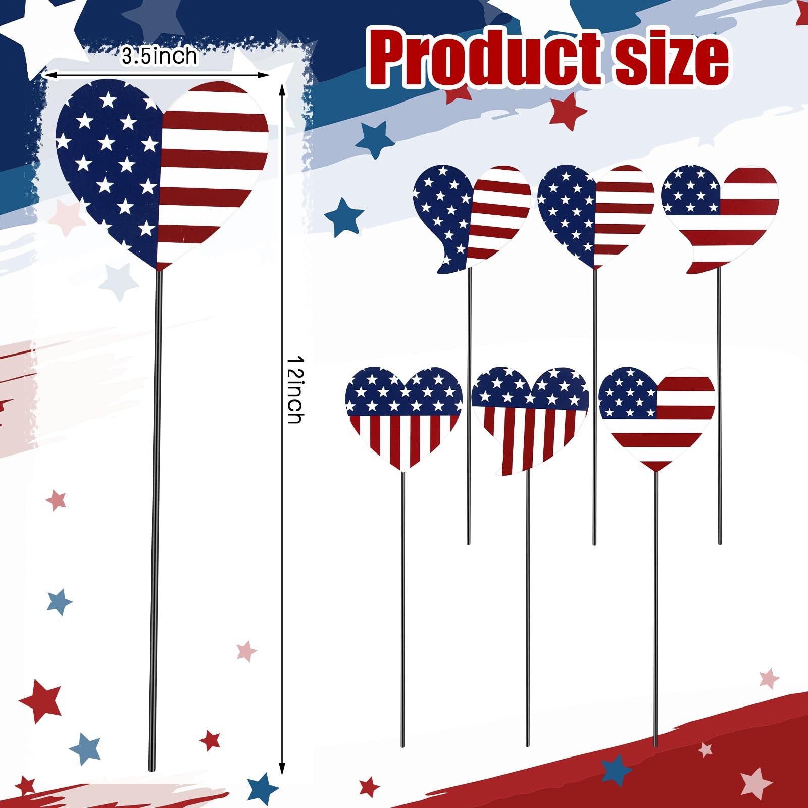 6 Pcs 12″ H Patriotic Yard Decor 4th of July Outdoor Decor Red White Blue Hea…