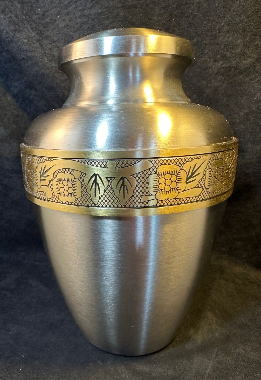 Avalon Large Solid Brass Pewter Finish Cremation Urn Screw Top Lid