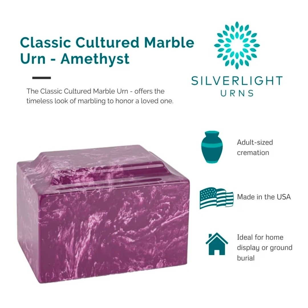 MacKenzie Vault Silverlight Amethyst Purple Marble Funeral Urn Adult Cremation