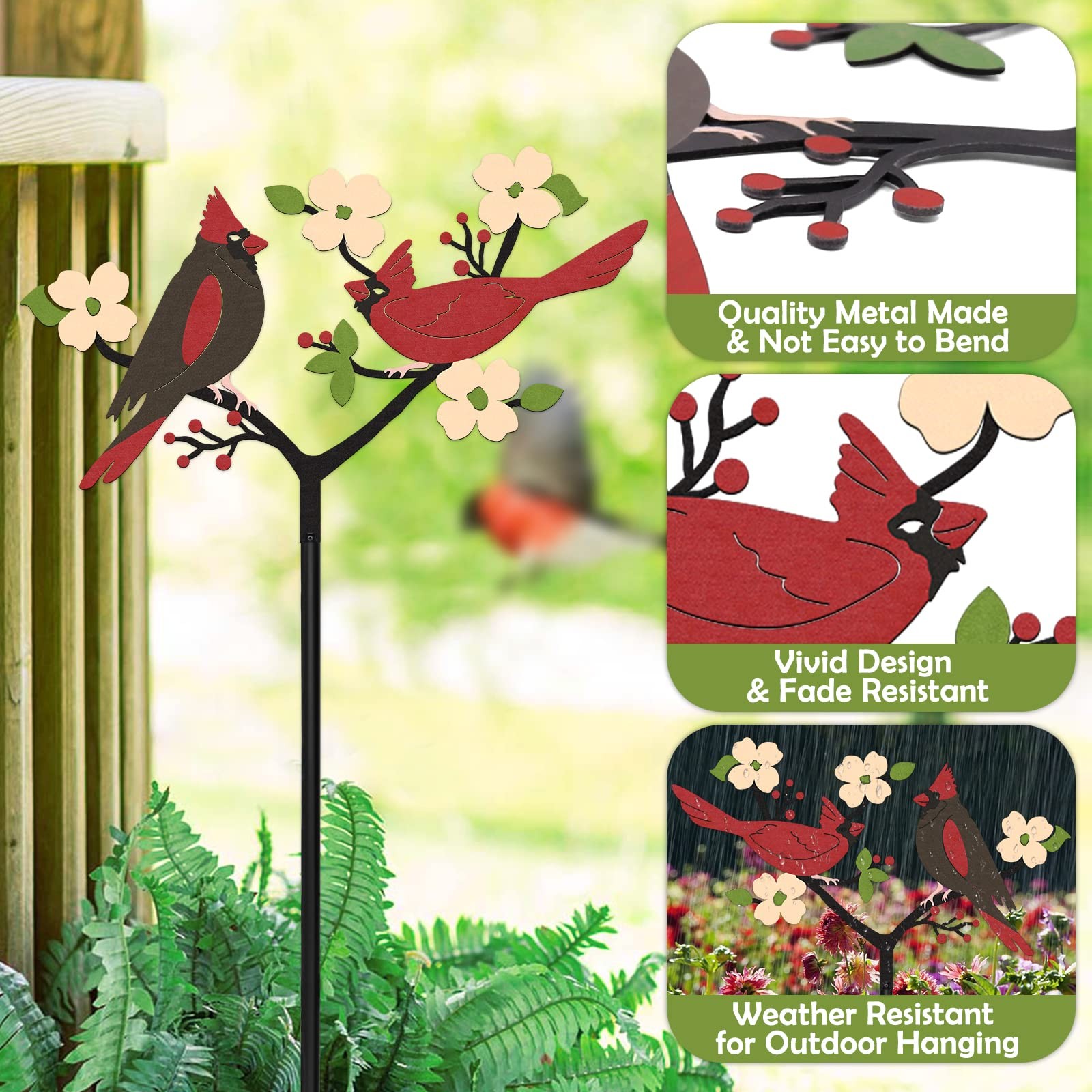 Red Cardinals Garden Stake Outdoor Yard Decor, Metal Bird Lawn Ornament Sprin…