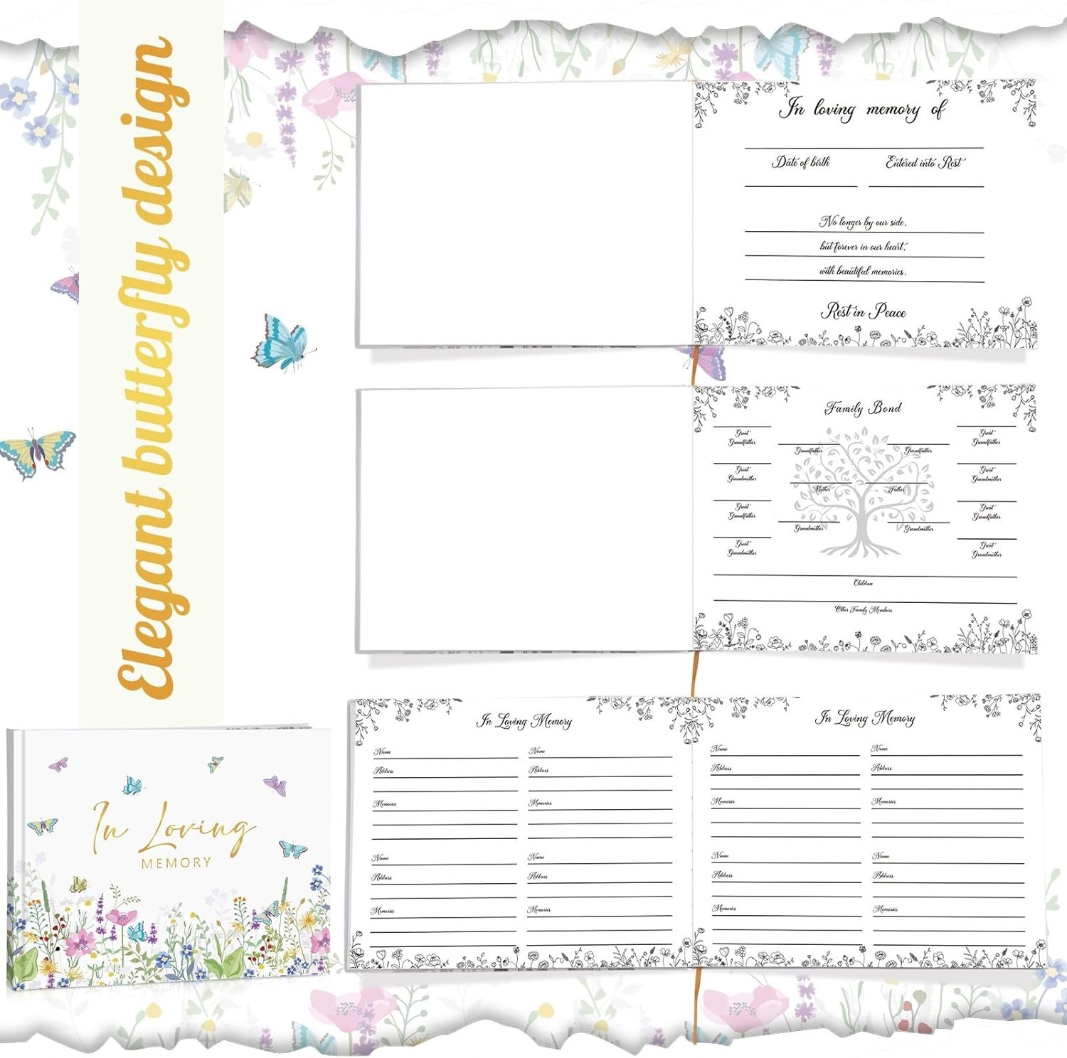 Funeral Guest Book for Memorial Service Celebration of Life Sign in Pen Included