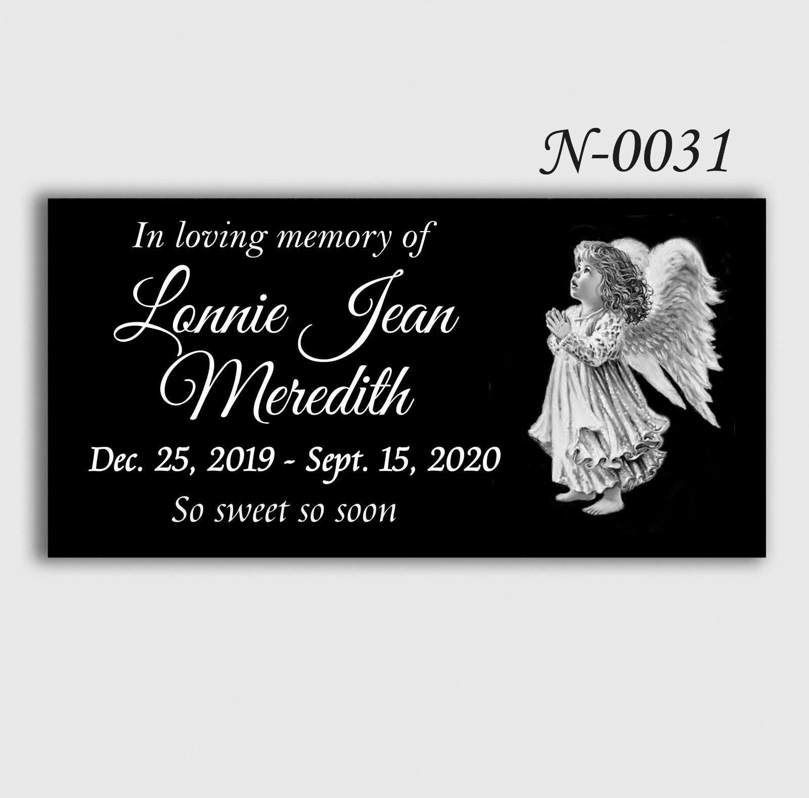 Infant Loss Grave Marker, Personalized & Engraved on Black Granite