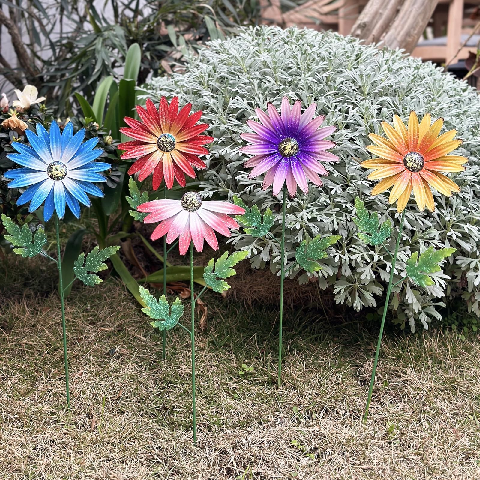 4-Pack 16.5″ Metal Daisy Garden Stakes – Flickering Outdoor Patio & Lawn Decor