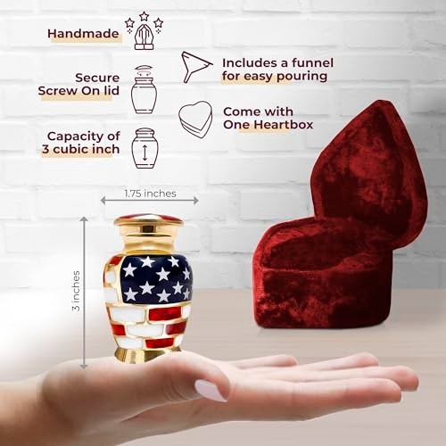 Small Cremation Urn for Ashes Keepsake Aluminum American Flag Screw Top Lid