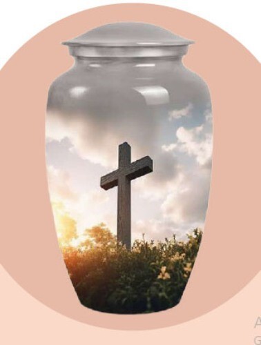 🔆Christ Sunset In Forest Bird Rustic Cross Memorial Urn – Nature-Inspired