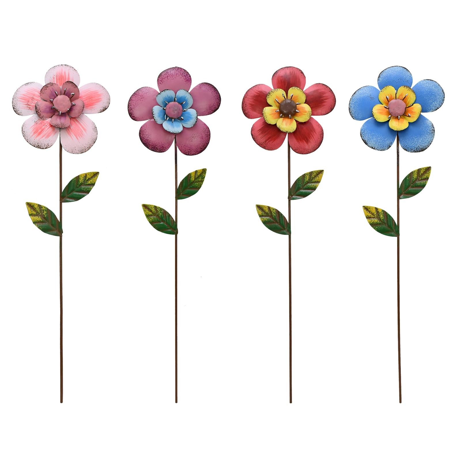 4Pcs Metal Flower Garden Stakes, 16″ H Rustic Flowers Yard Stake Decorative S…