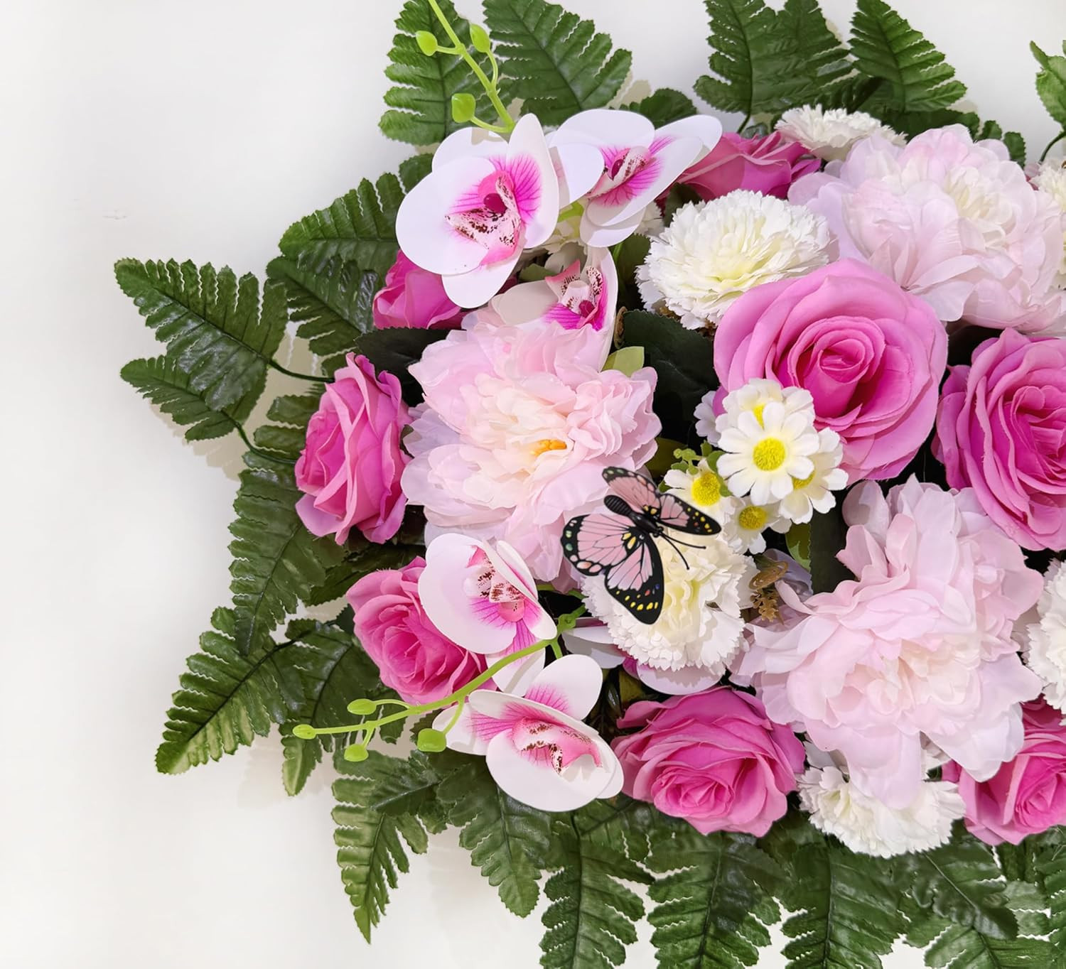 Silk Cemetery Flowers for Graveside Decor – Long-Lasting Pink/White Arrangement
