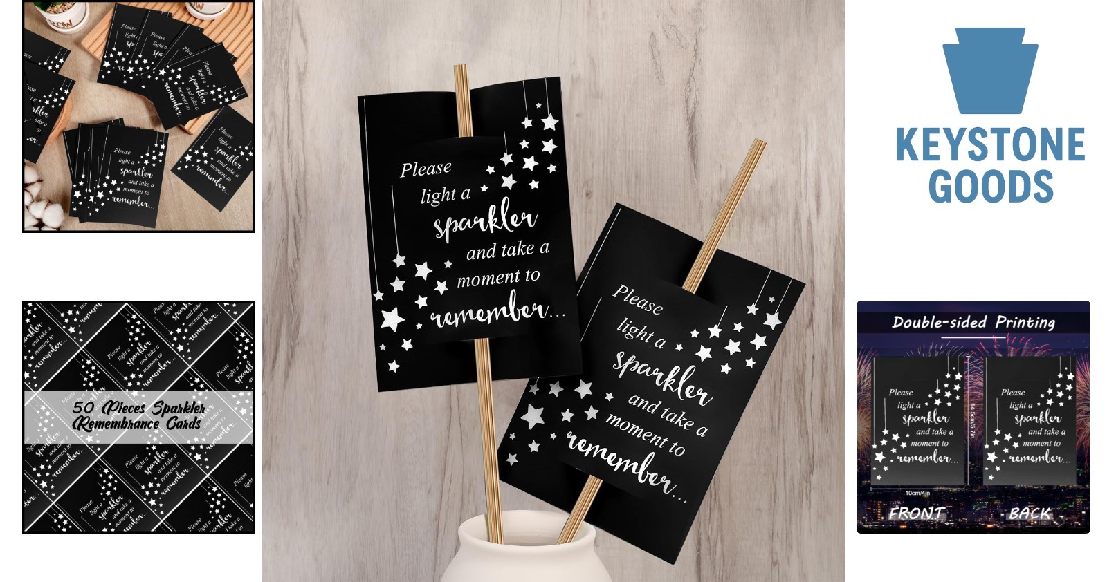 50 Pack Memorial Cards for Celebrations & Funerals – Double-Sided Black Star …