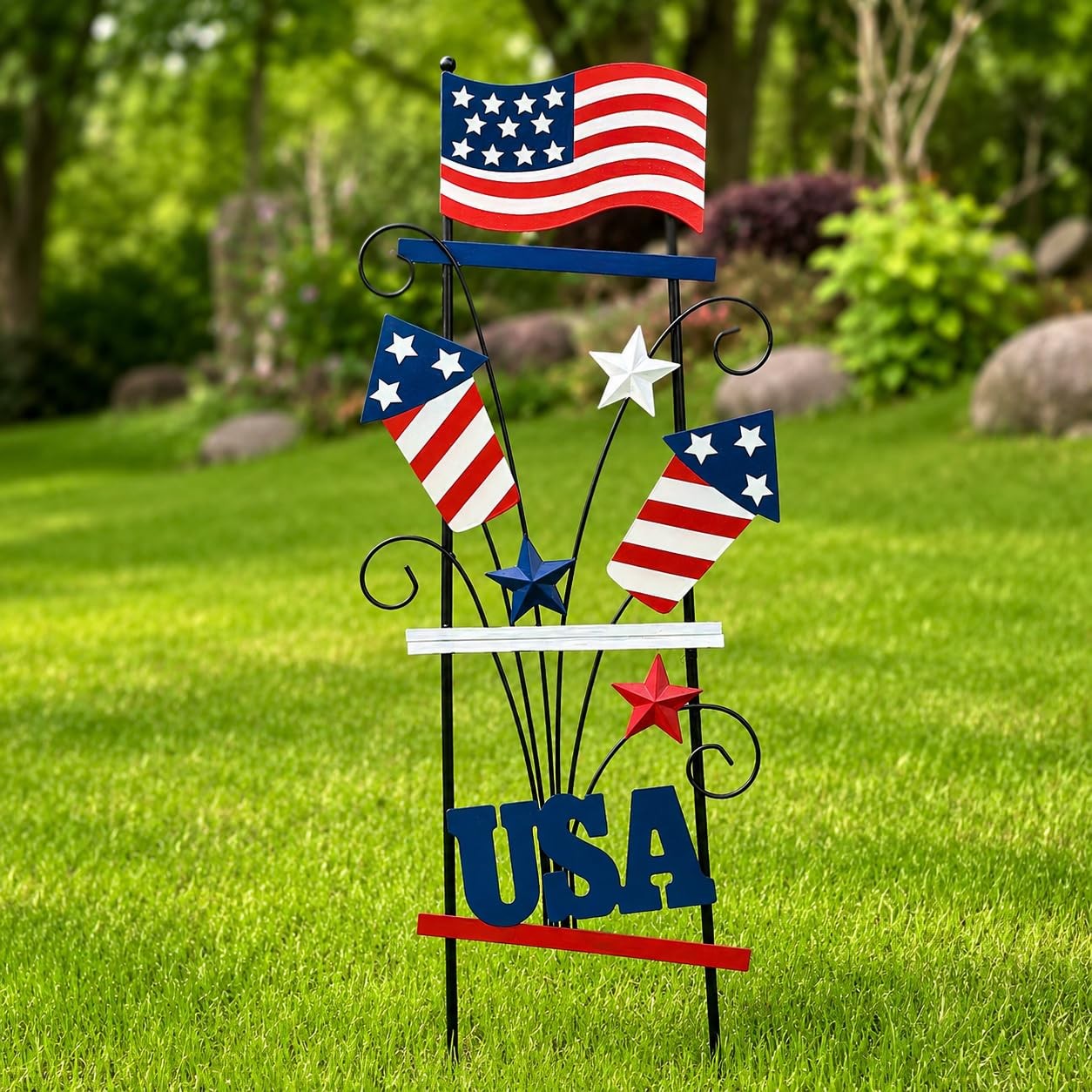 4Th of July Decorations Outdoor, 30 Inch Metal Patriotic Garden Stakes, USA Yard