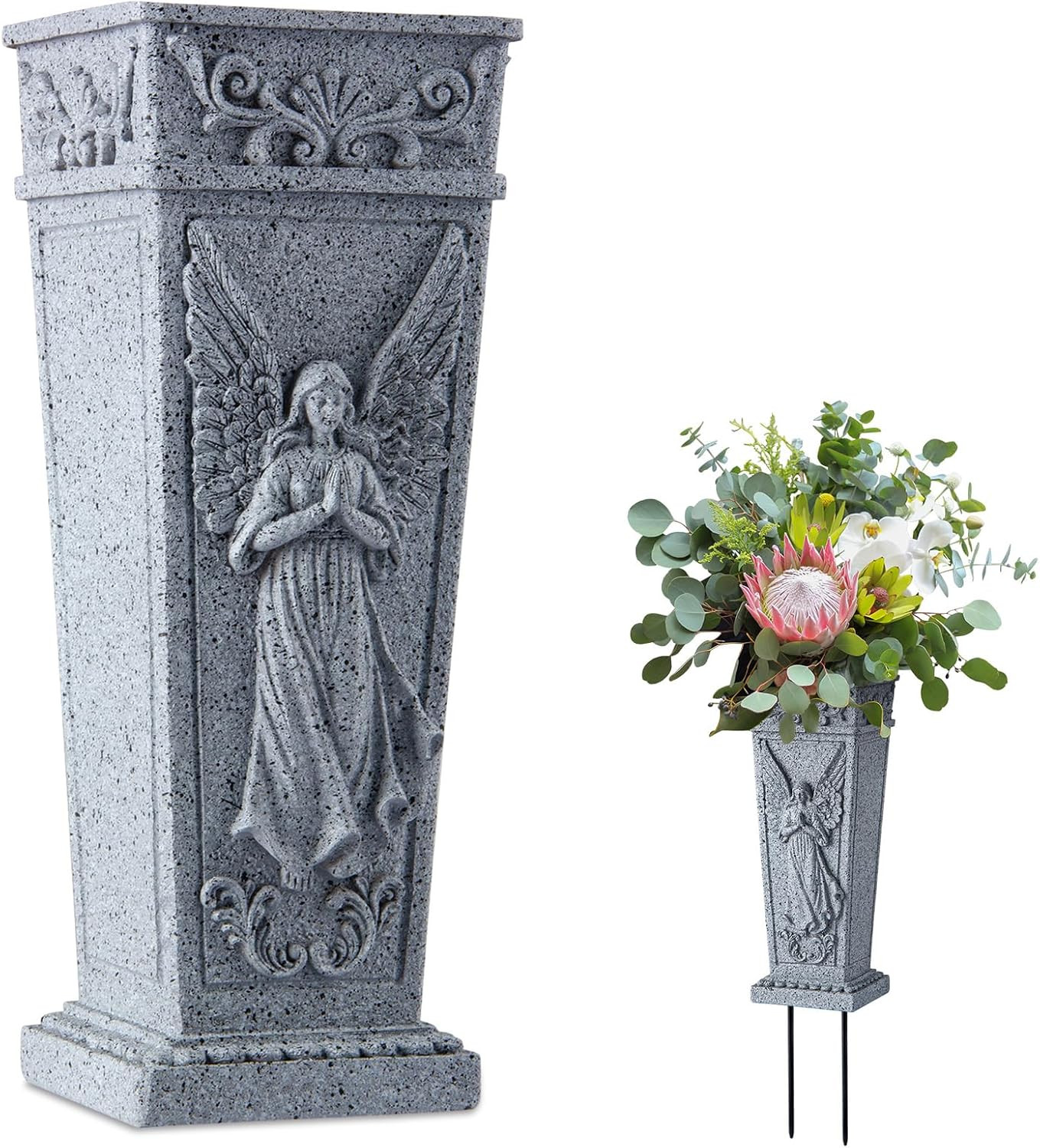 Cemetery Flowers Vase with Spike Memorial Grave Vase Resin Flowers Holder for…