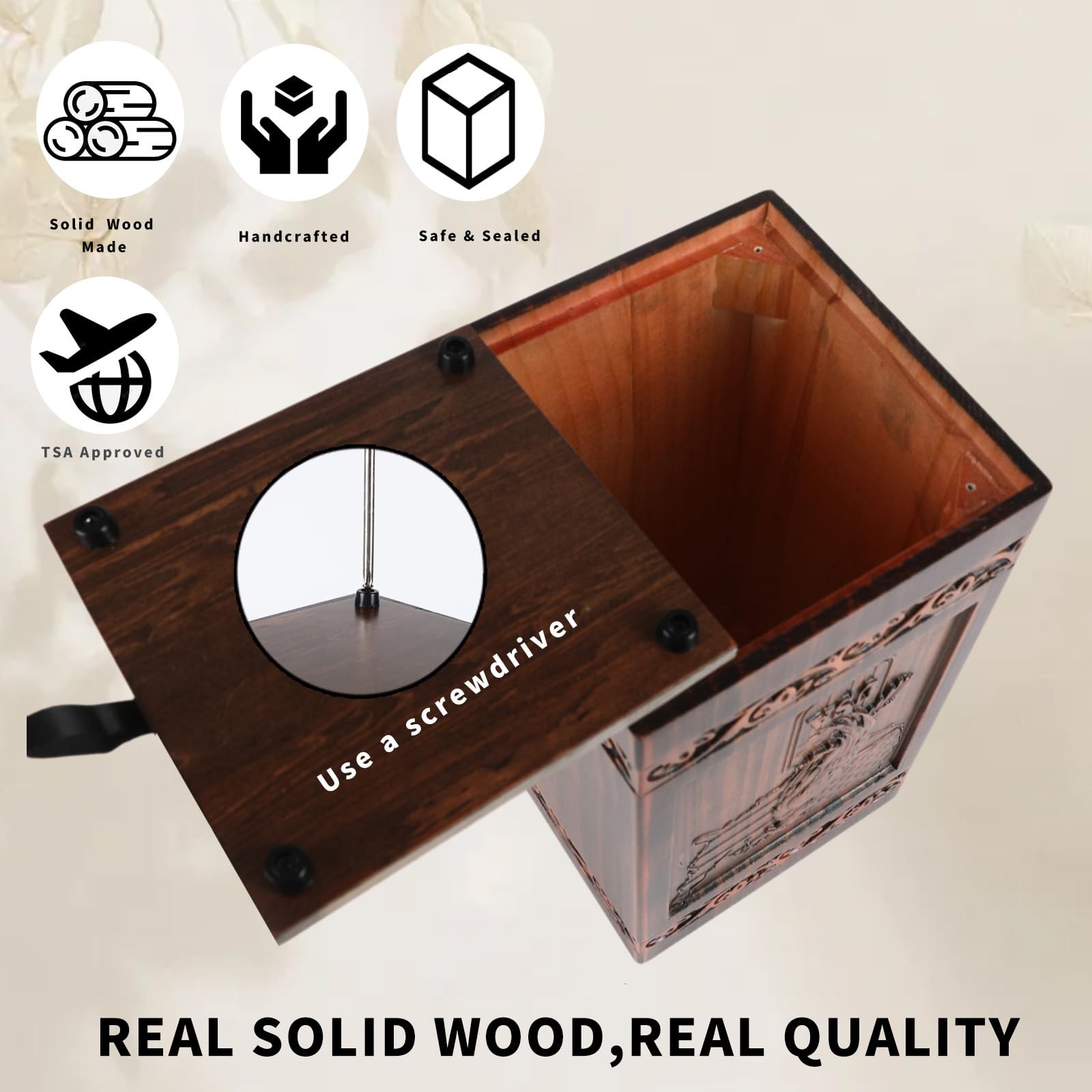 Eagle and American Flag Wooden Urn for Human Ashes Adult – Full Size 300 Cubi…