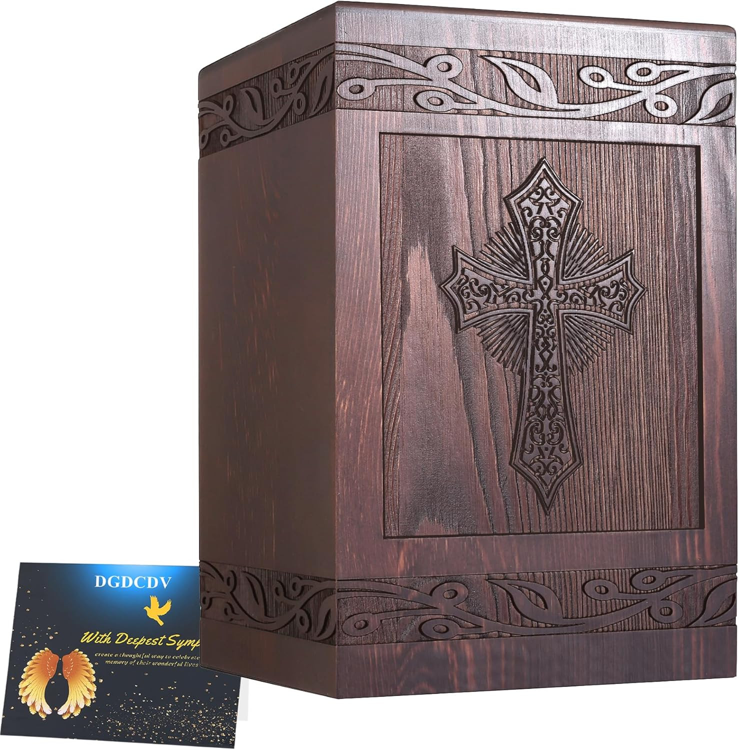Cremation Urns for Human Ashes Adult Male Female, Wooden Carved Urns Box for Men