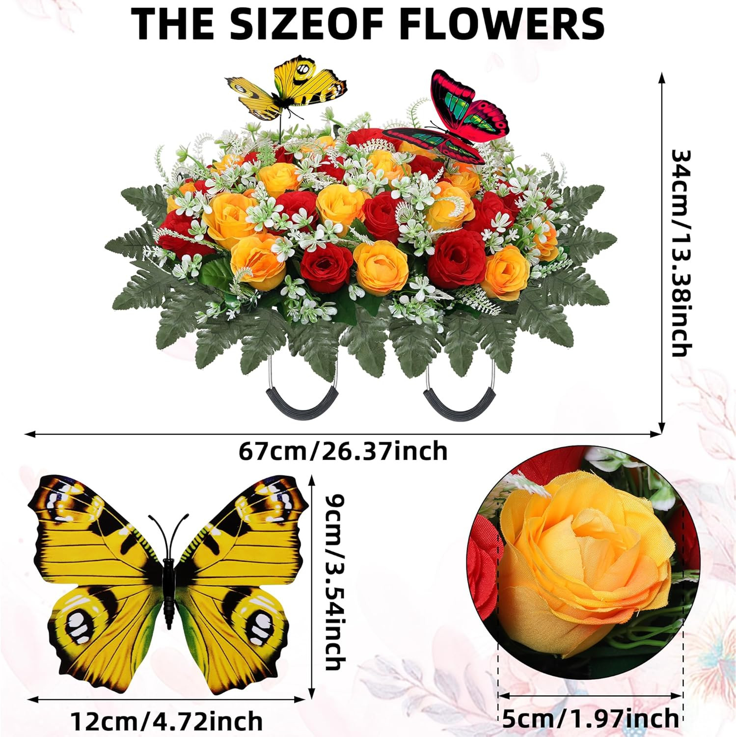 Artificial Cemetery Flowers for Grave,Large Headstone Flower Saddle Realistic Gr