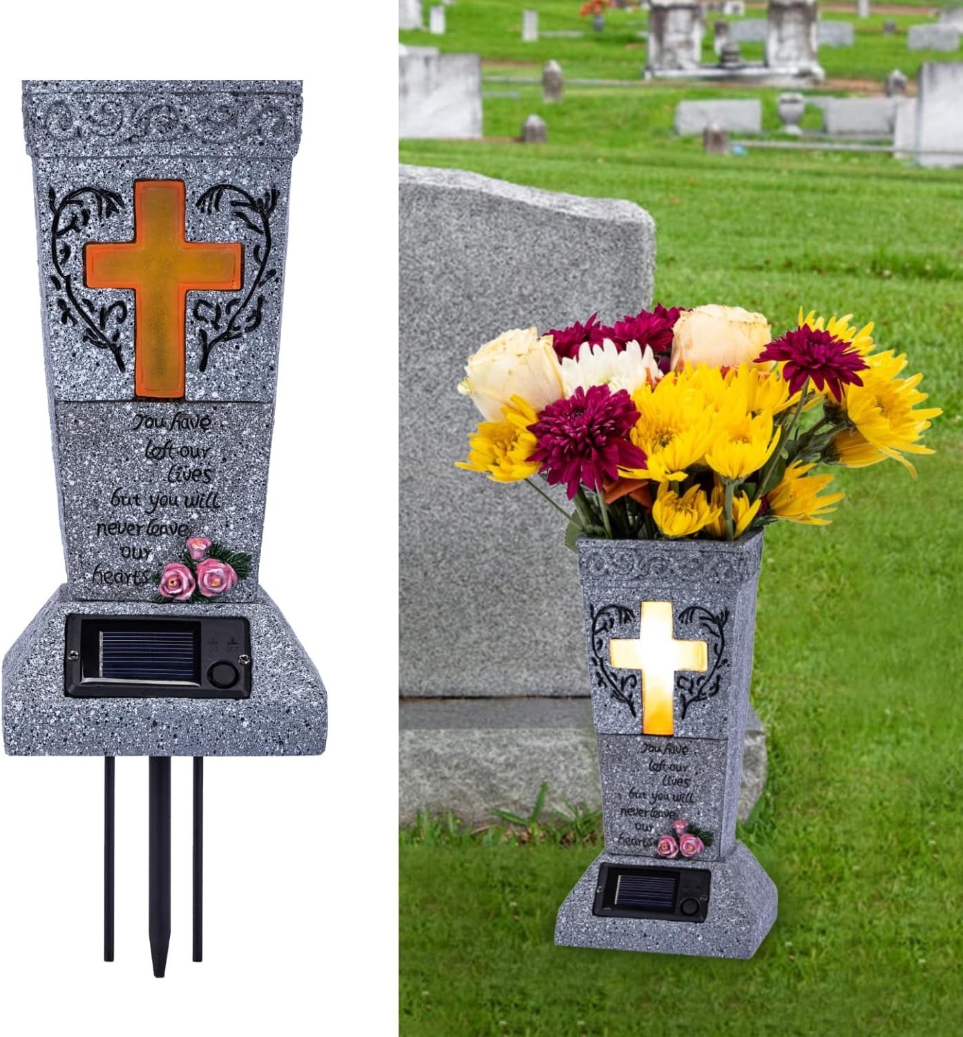Hand-Painted Solar Cemetery Grave Vase with LED – Ideal for Sympathy Occasions