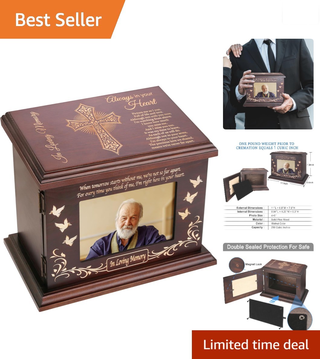 Wooden Cremation Urn Picture Frame Box For Human Ashes Adult