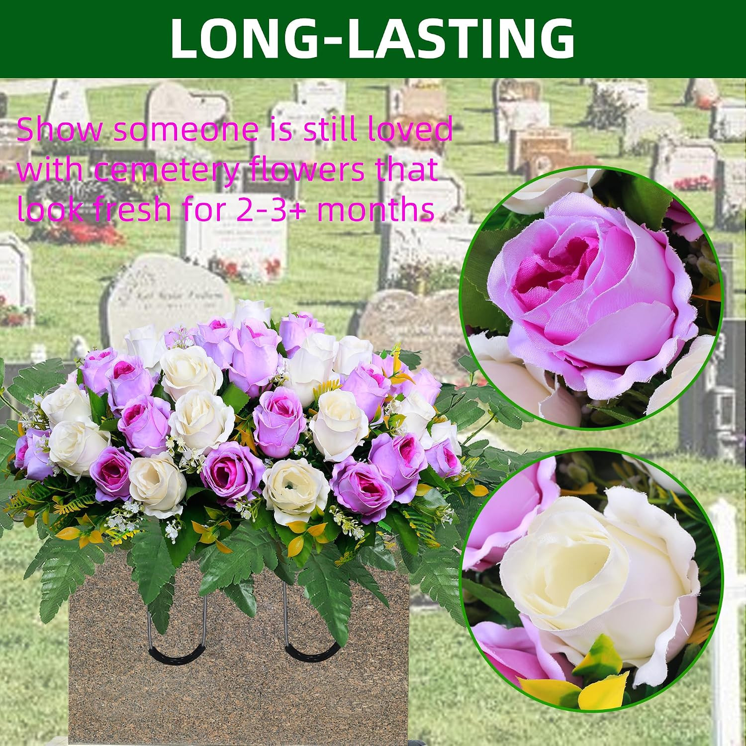 Artificial Cemetery Flower Saddles, Rose Headstone Flower Saddle Outdoor Grave D