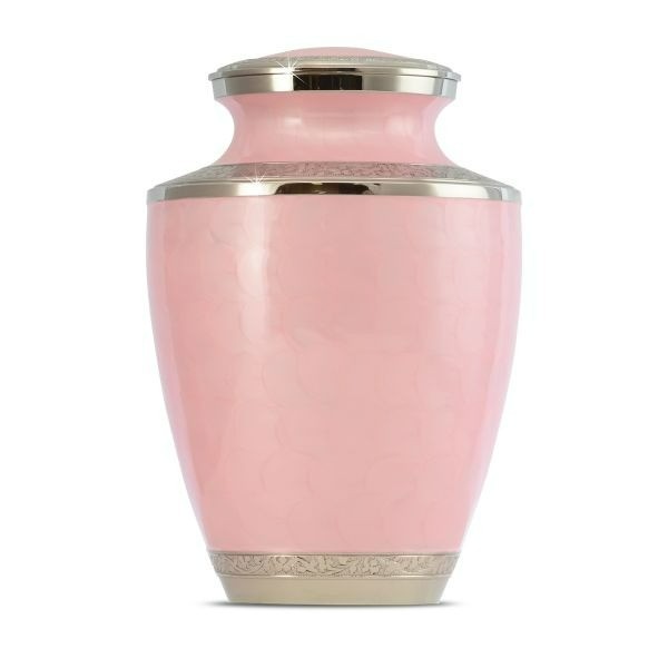 Large/Adult 220 Cubic Inch Pink Floral Brass Funeral Cremation Urn for Ashes
