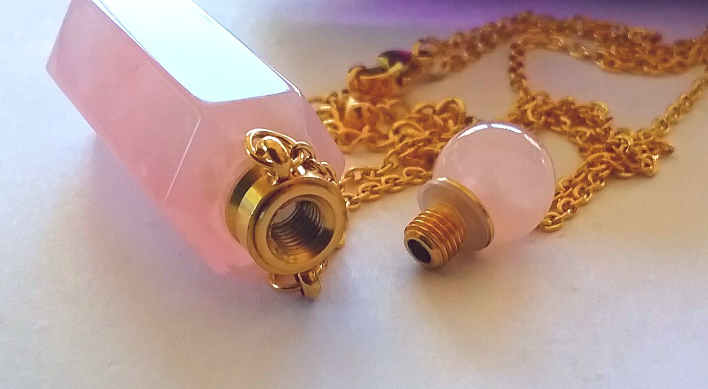 CRYSTAL URN Necklace, Large ROSE QUARTZ Urn Necklace, Pink Cremation Urn