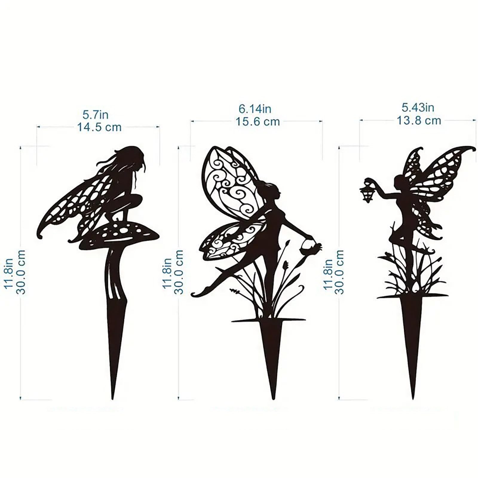 Metal Fairy Garden Stakes 3 Piece Set Flower Decorations Yard Lawn Outdoor Art