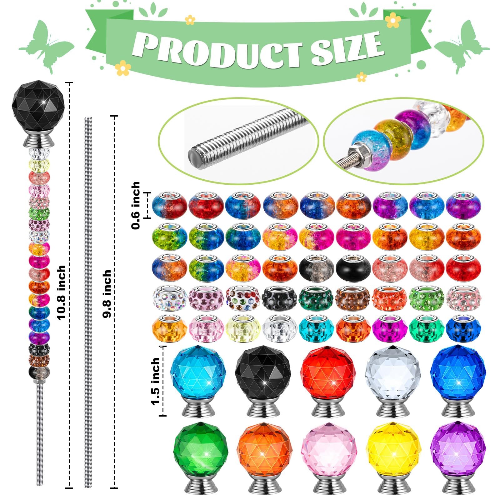 230 Pcs Beaded Garden Stakes DIY Fairy Wand Kit Colorful Outdoor Decor