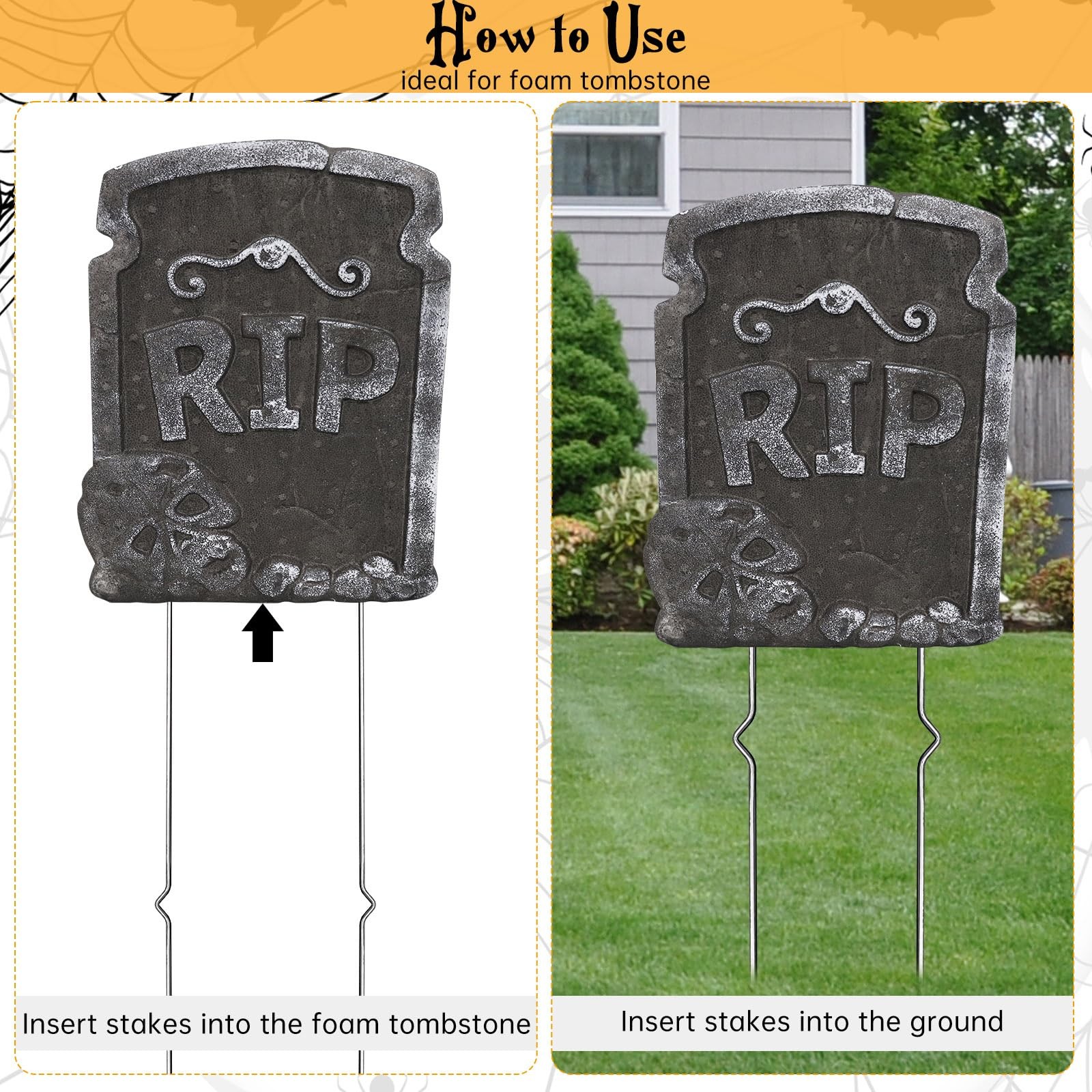 30PCS Halloween Metal Stakes,Heavy Duty 15.75”Tombstone Stakes,Foam Graveyar…