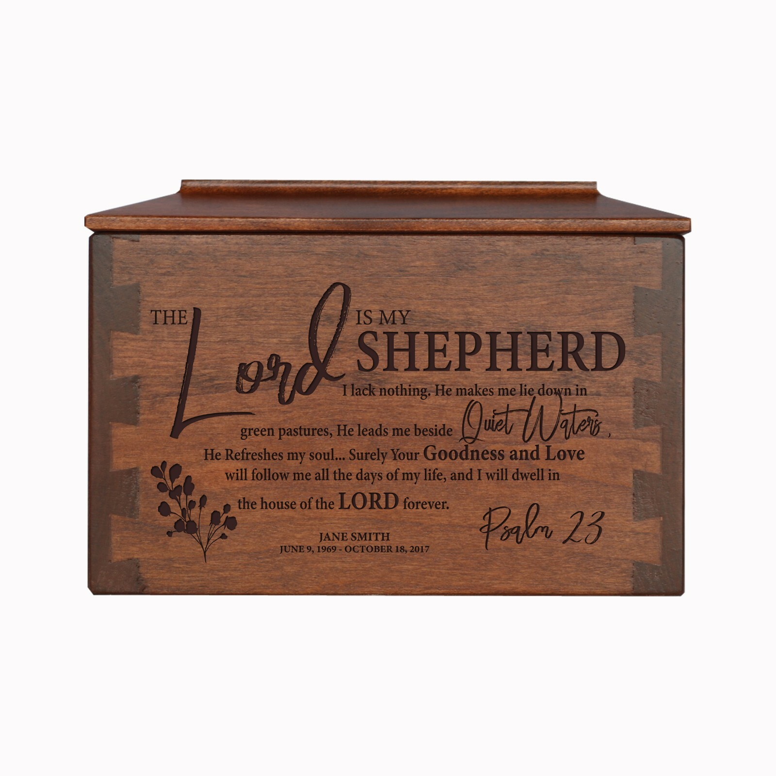 Custom Engraved Dovetail Urn for Human Ashes 7.75in – The Lord Is My Shepherd