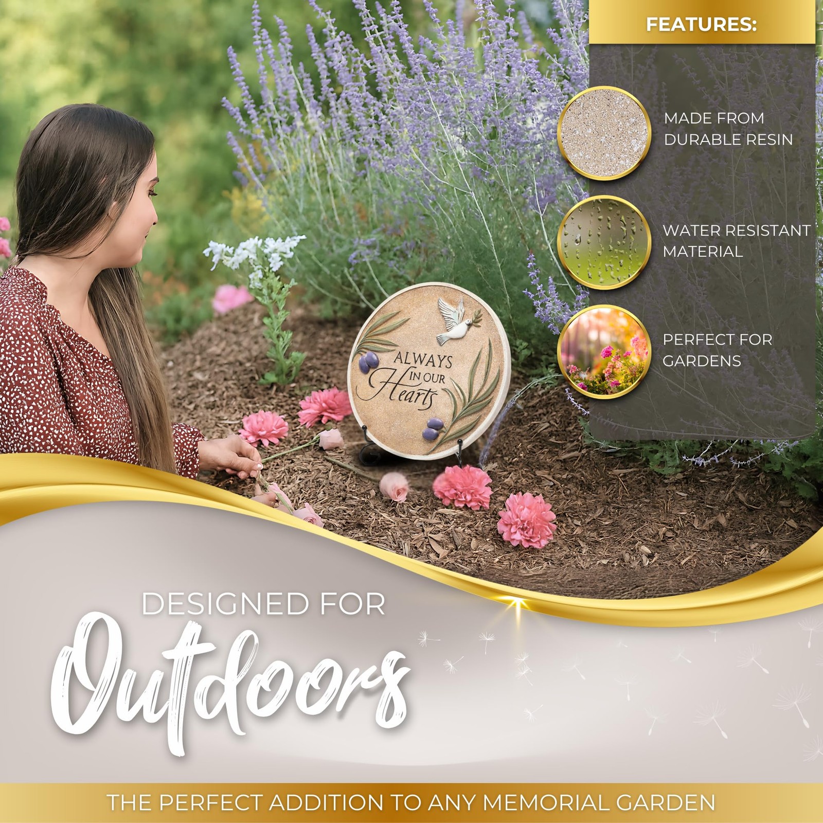 Stunning Garden Memorial Stone with Stand & Sympathy Card (10″) – Artist Desi…