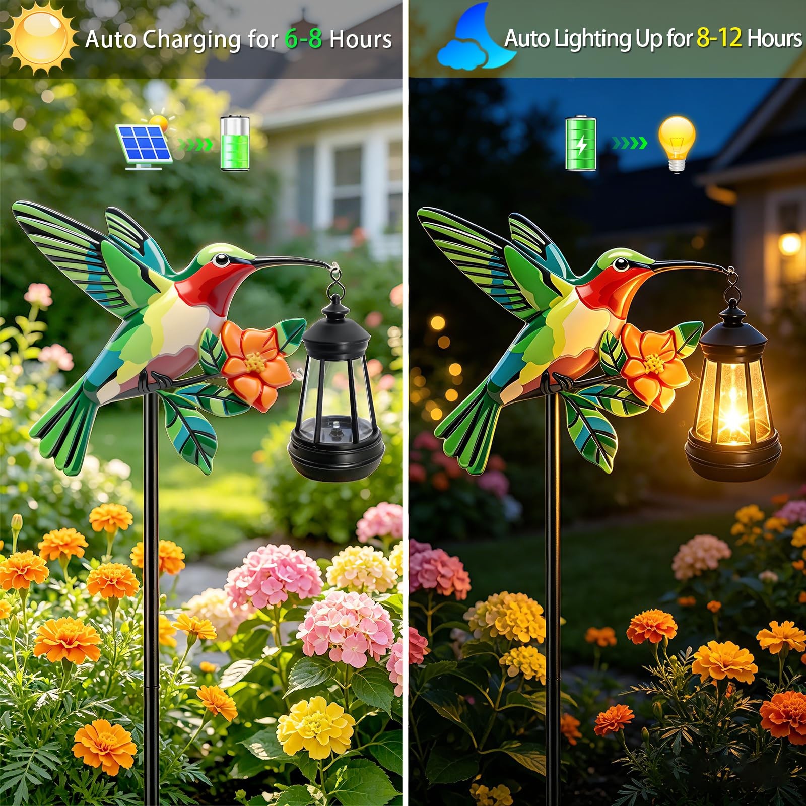 Solar Garden Lights 2 Pack Waterproof Hummingbird Stake Lanterns for Outdoors