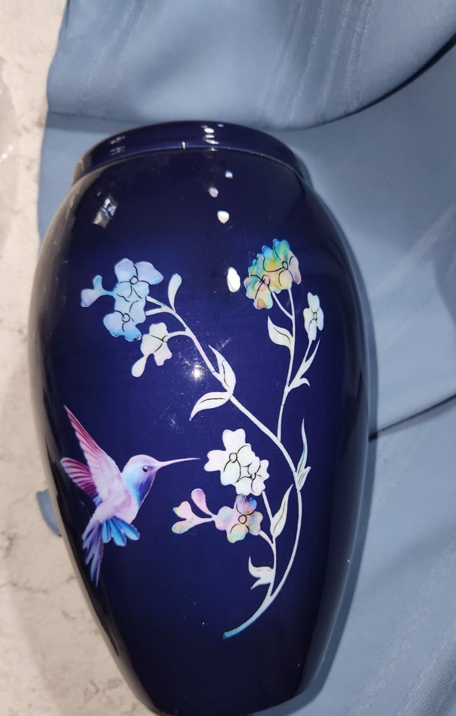 Blue Hummingbird Adult Large M/F Cremation Urn for Human Ashes Up To 200 lbs