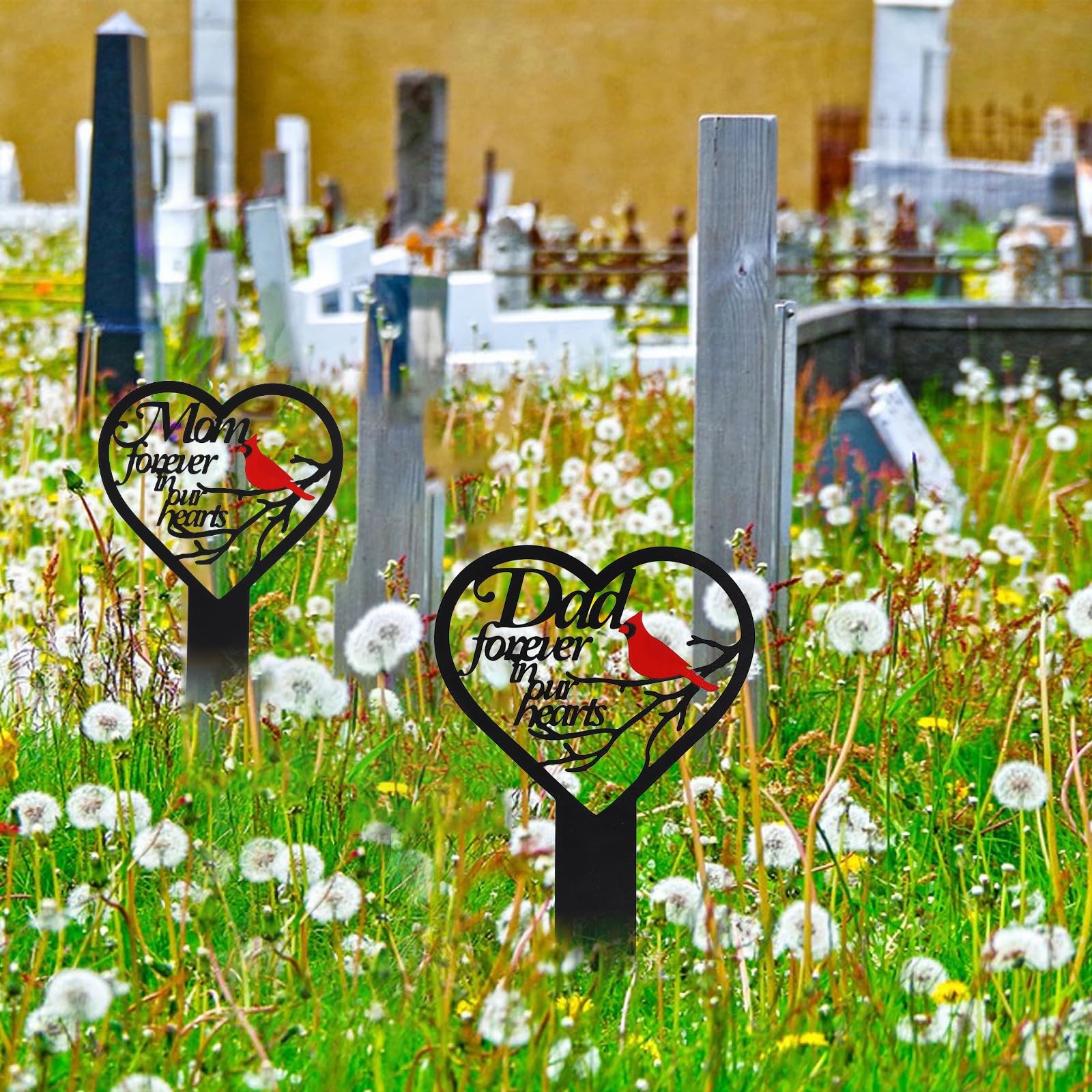 DadA Heart Memorial Plaque Stake Sympathy Grave Marker Cardinals Garden Stak…