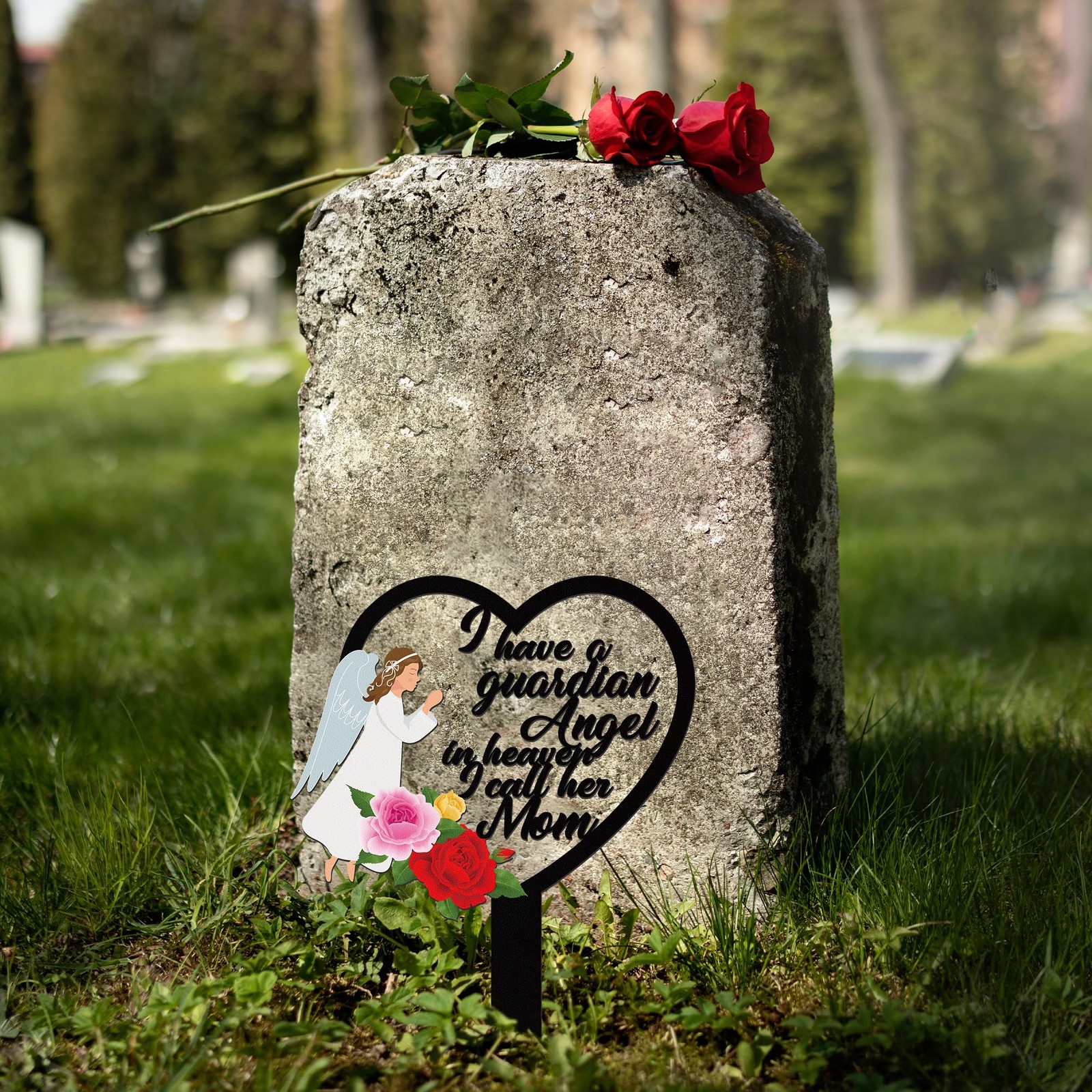 Stake Graves Cemetery Decorations Mom Metal Memorial Grave Marker Heart Plaque