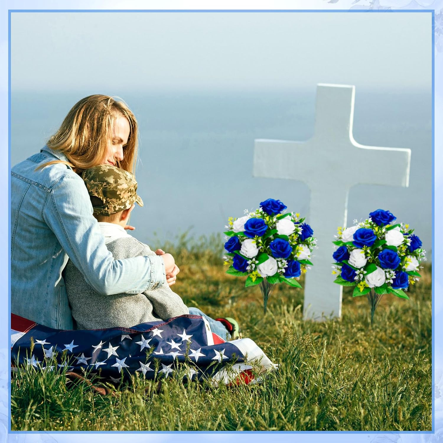 2 Bouquets Artificial Cemetery Flowers for Grave Memorial 18 Heads