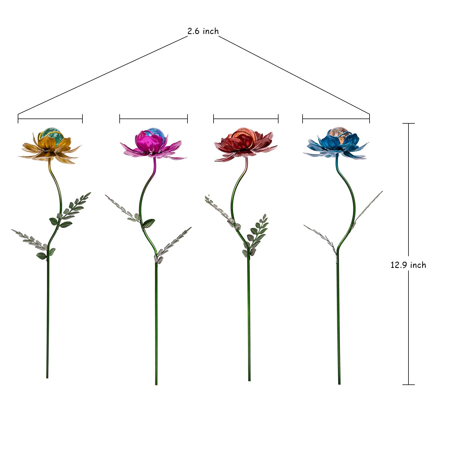 4 Pack Metal Flower Garden Stakes Waterproof Outdoor Decor for Lawn & Yard