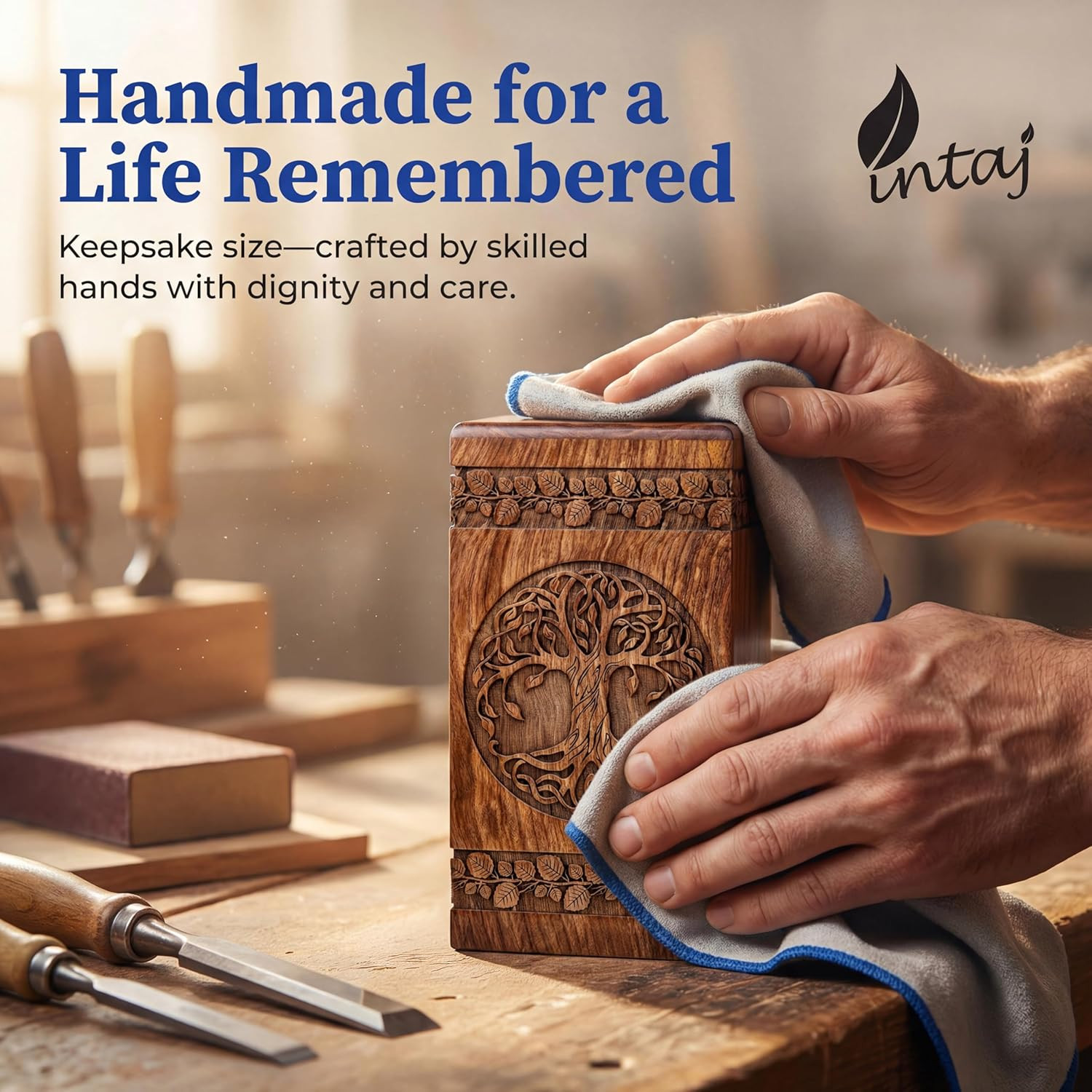Handmade Rosewood Urn for Human Ashes – Adult Tree of Life Wooden Urns Hand-Craf