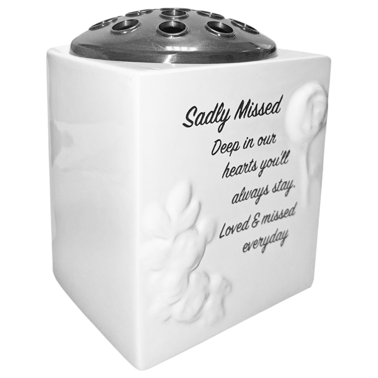 Memorial Rose Bowl Graveside Glazed Flower Vase with 3D Flowers – Sadly Missed