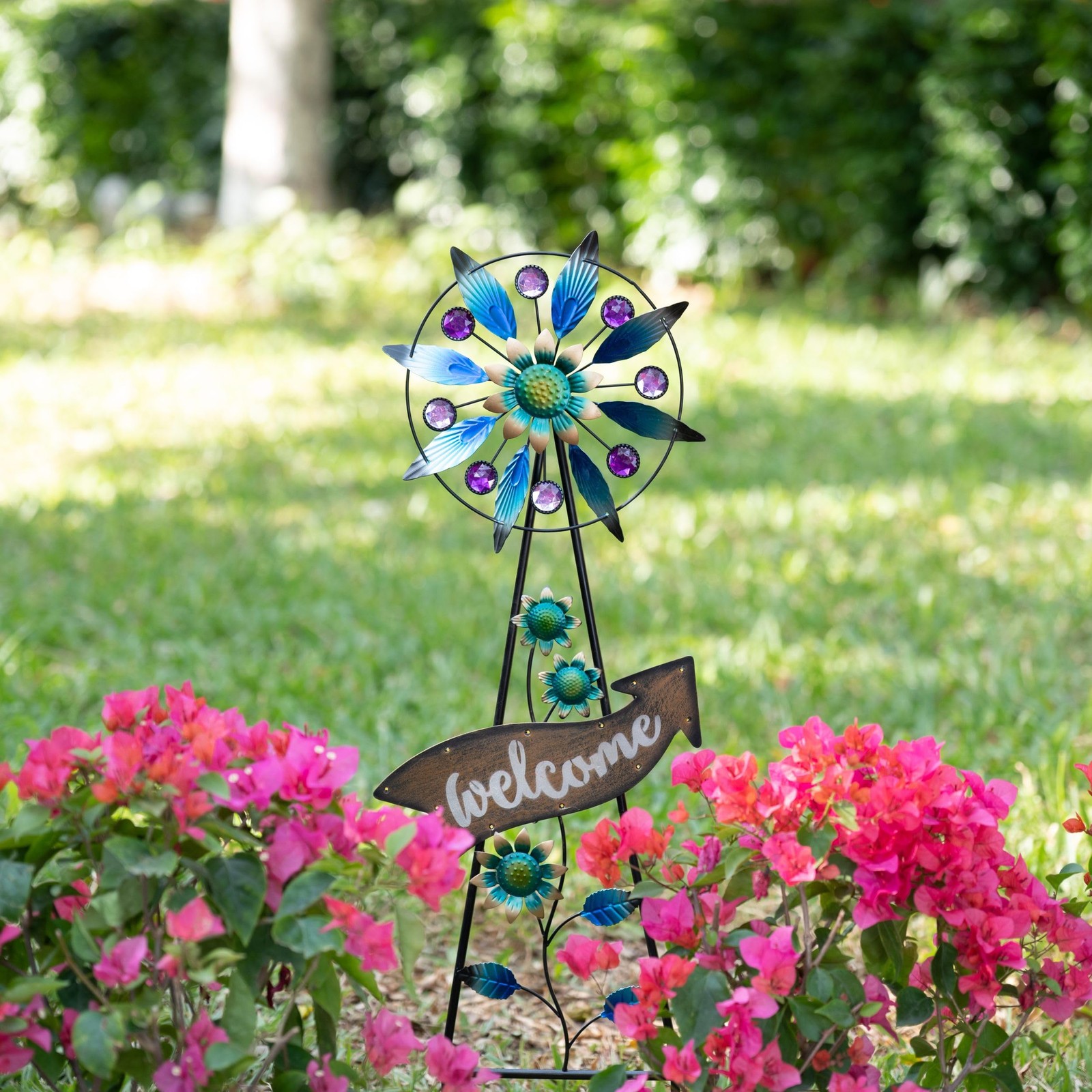 Garden Decor Solar Stake, Wind Spinner for Outdoor Decorations, Metal Windmil…