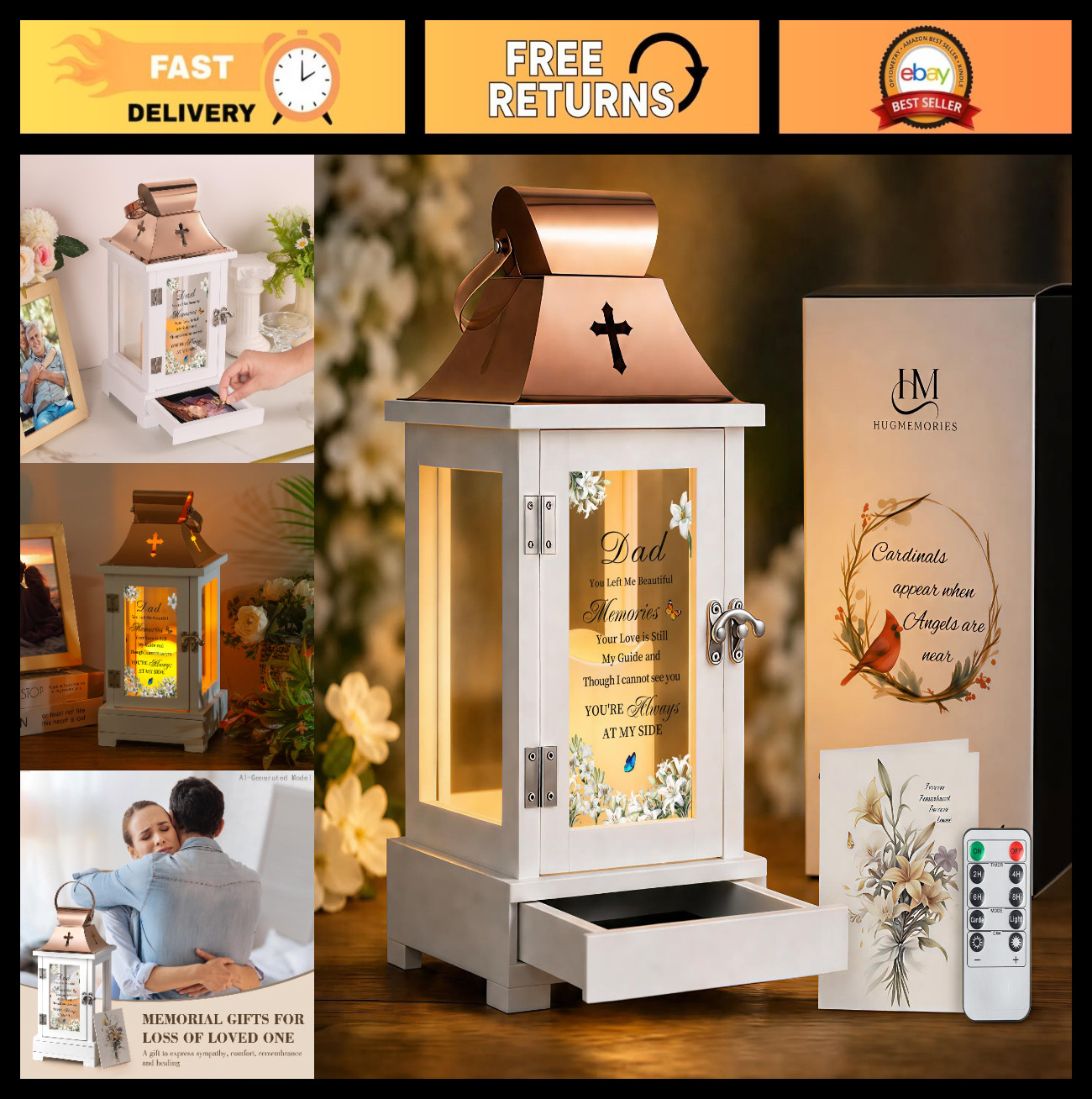Memorial Lantern for Dad – Keepsake Drawer, Sympathy Gift for Loss of Father