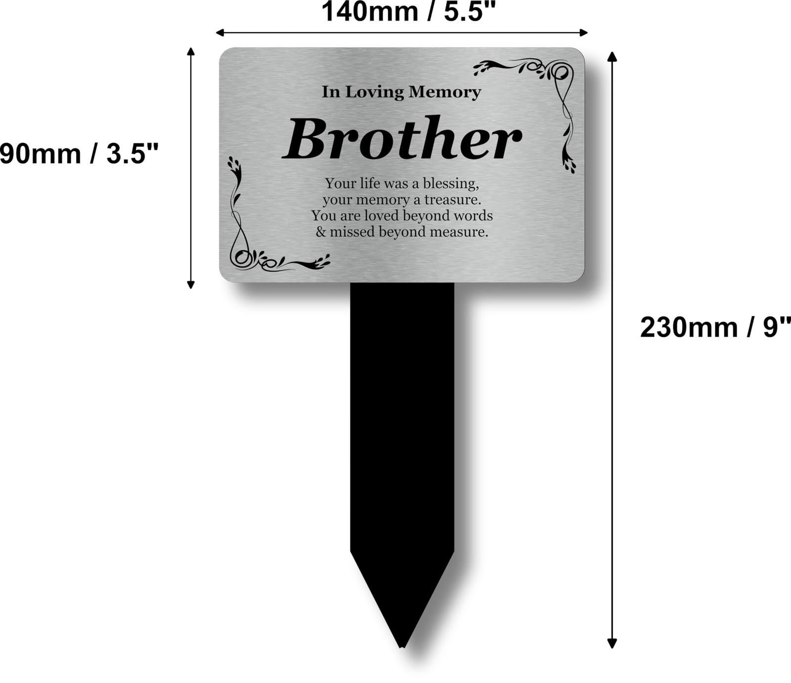 Brother Memorial Stake, Remembrance Plaque, Grave Marker – Silver