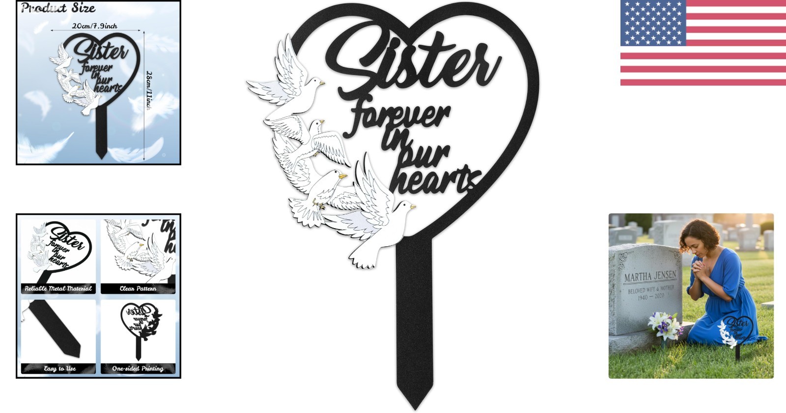 Elegant Sister Memorial Grave Marker – Heart Dove Sympathy Plaque for Outdoor