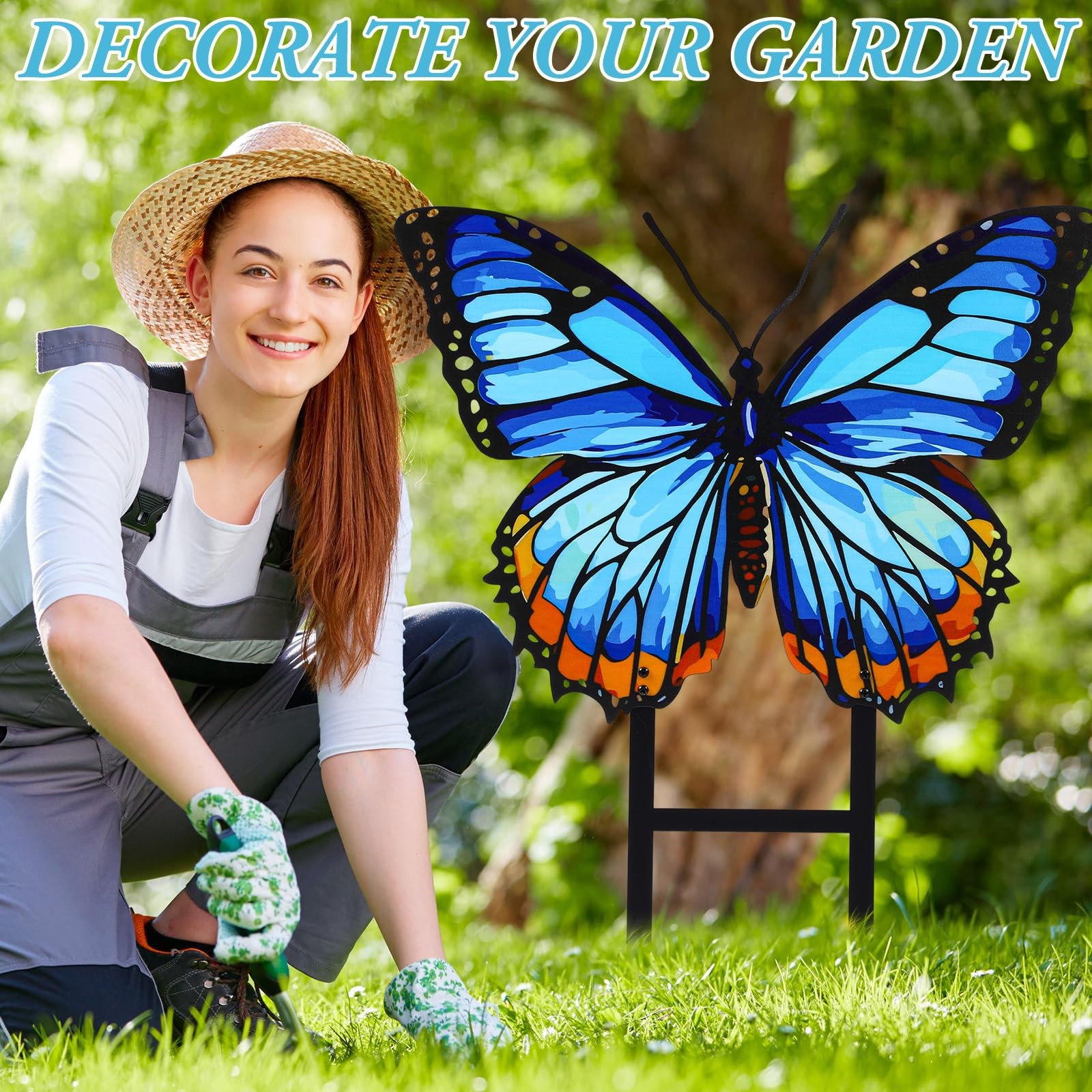 Spring Metal Butterfly Garden Stakes 16.5 Inch Outdoor Decor for Yard