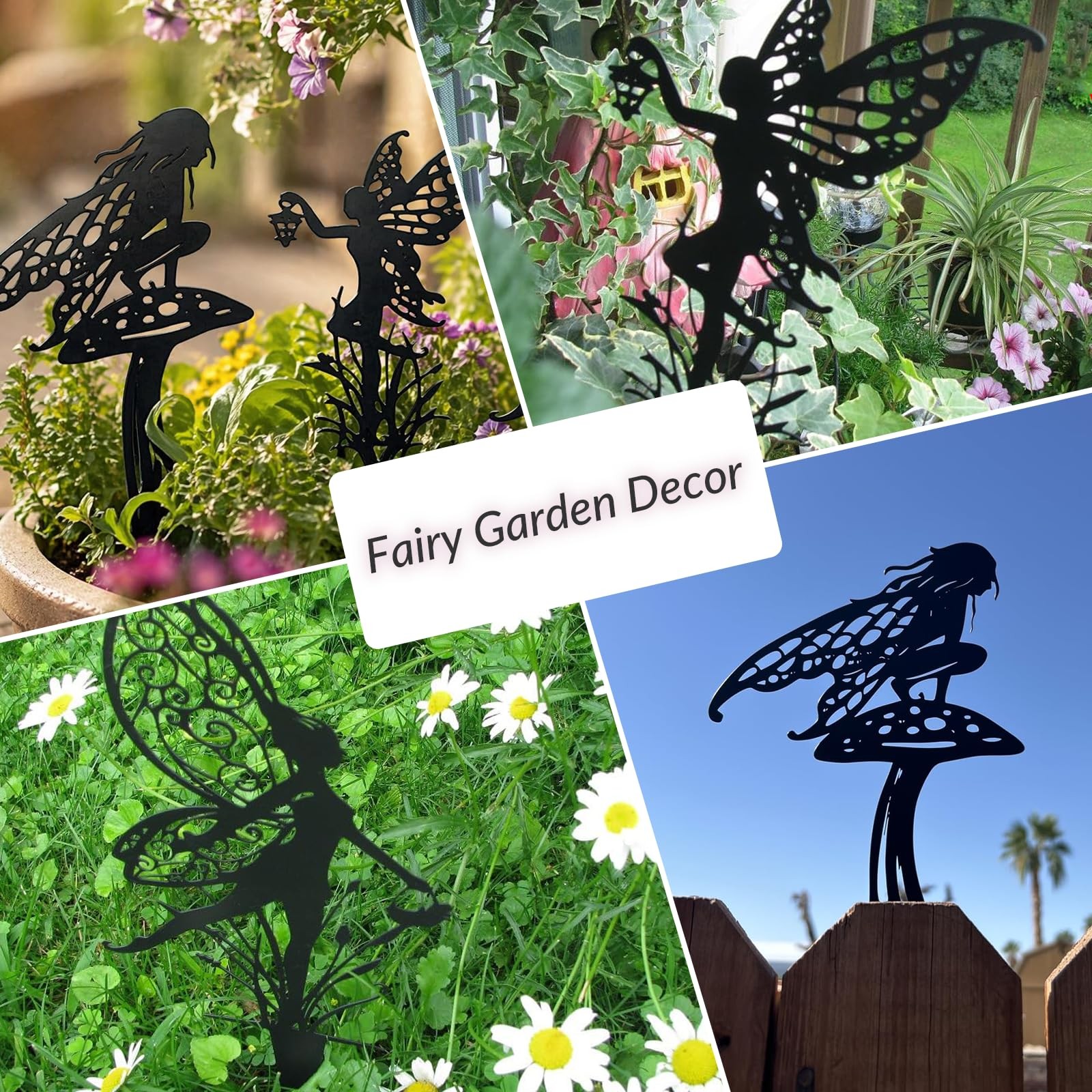 Fairy Garden Stakes, Metal Decorative Garden Stakes, Black Fairy Silhouette Y…