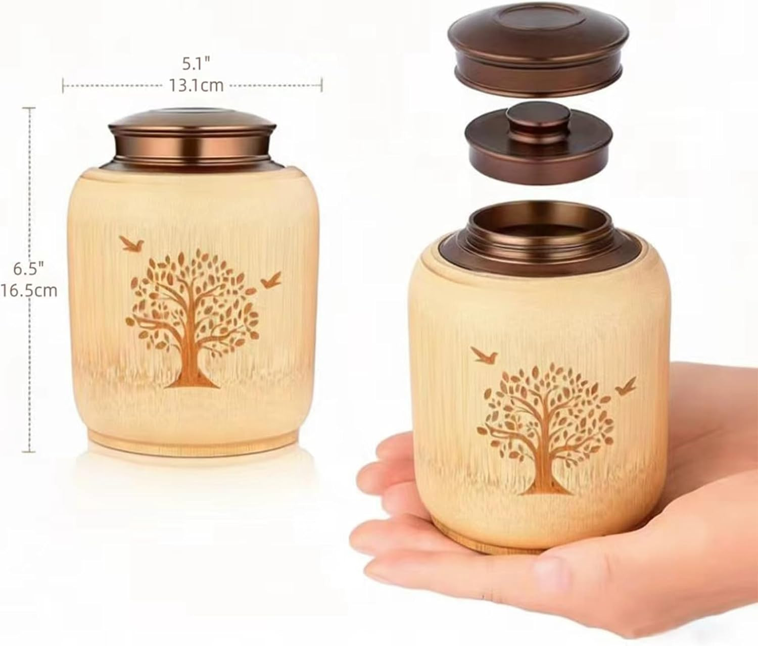 Bamboo Cremation Urns for Human Ashes Adult Male Female, Tree of Life Decorative