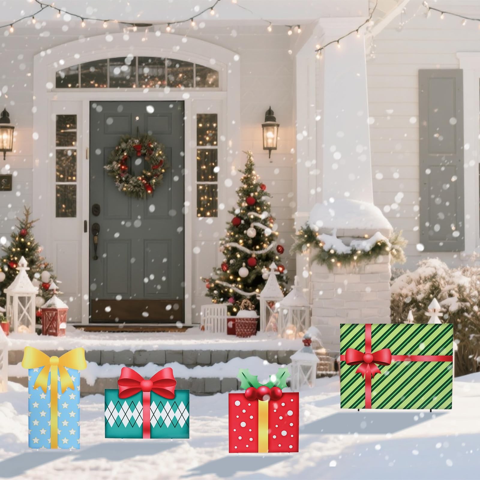 WONDER GARDEN Christmas Yard Signs Metal Gift Boxes Yard Stakes Christmas
