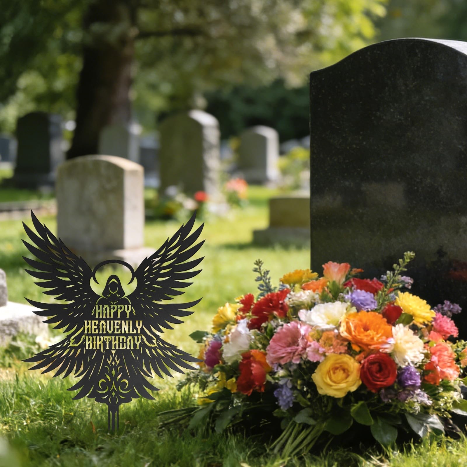 Happy Heavenly Birthday Cemetery Decorations, Durable Cemetery Metal Memorial…