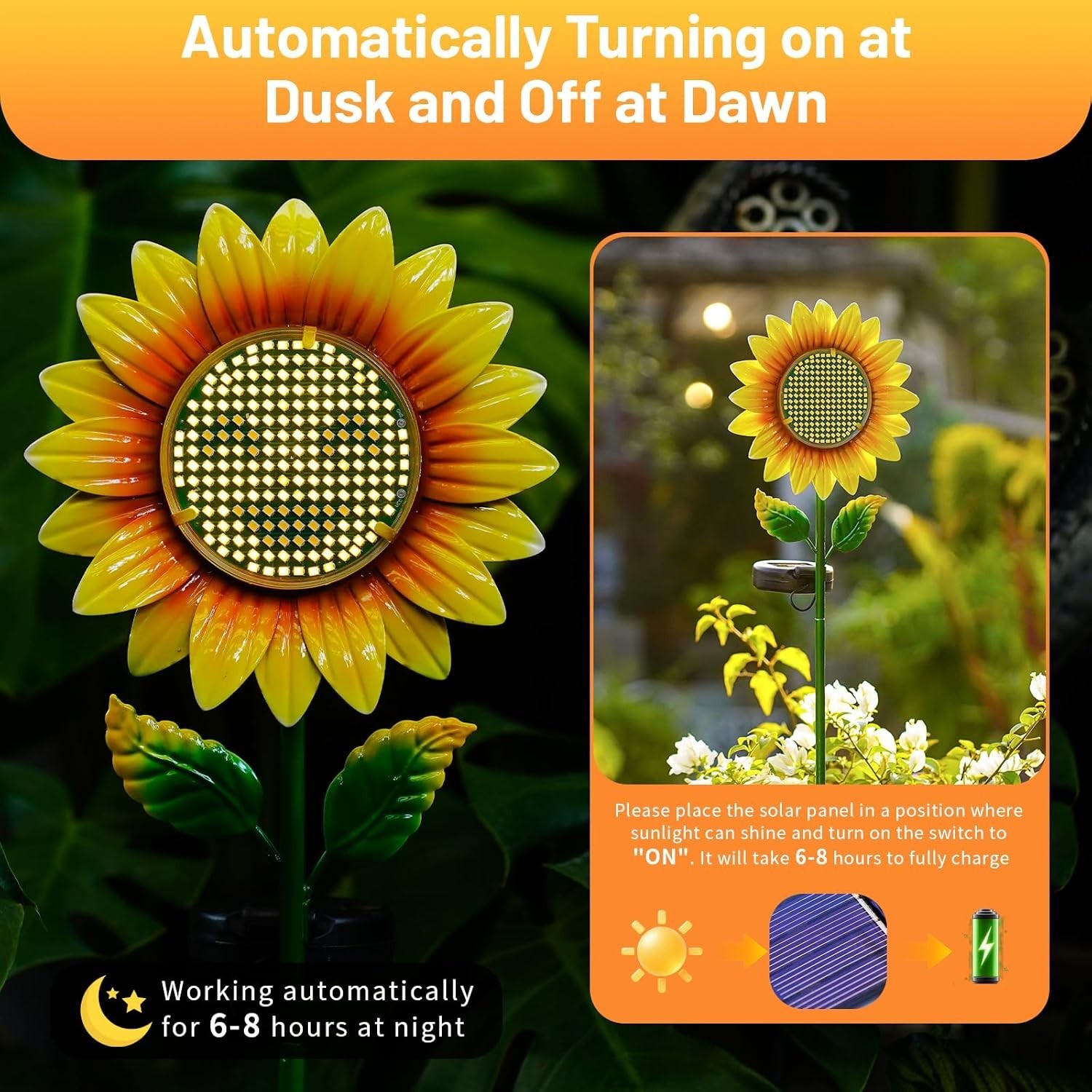 Solar Sunflower Garden Stake Lights, Yellow and Blue LED, Waterproof, Outdoor…