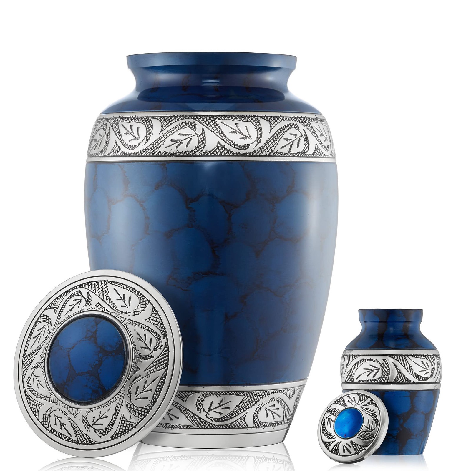 Cremation Urns Set of 5 – 1 Adult 10″ Brass + 4 Keepsake 3″ – Holds 210 lbs