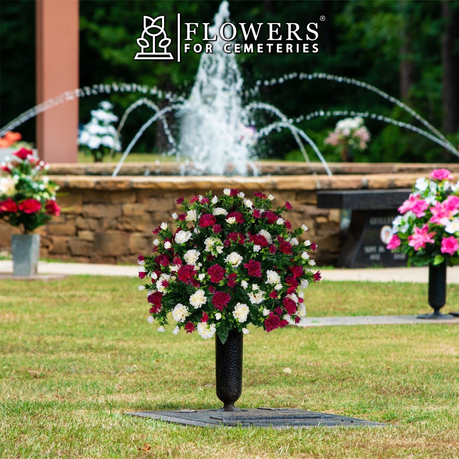 Artificial Cemetery Flowers – Beauty and Cream Garden Mums Bouquet