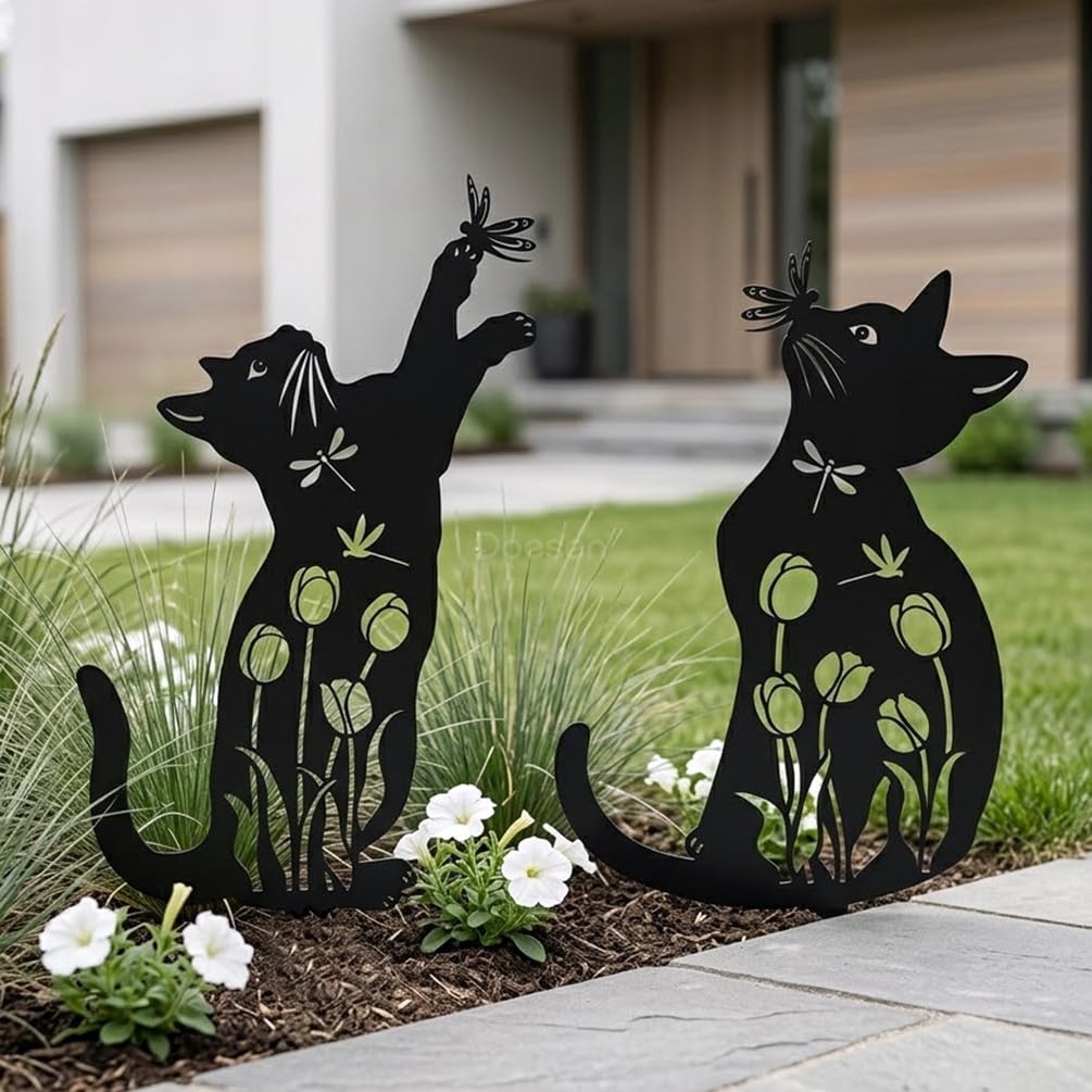 Metal Cat Garden Decor for Outside, Unique Cat Gifts for /Men Cats Lovers Gif…
