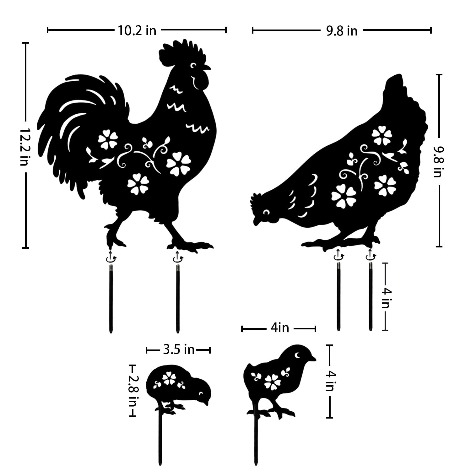 Decorative Chicken Metal Garden Stakes – Yard Art & Outdoor Decor Gifts